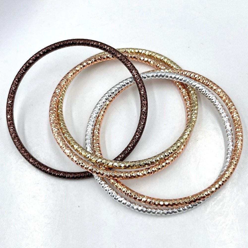 VTG Tri-Color Dusted Metal Stackable Slip-On Bangle Bracelets Fashion Set of 4